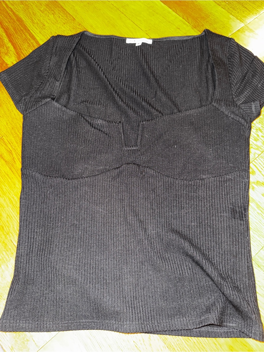 Reformation Black Ribbed Sweetheart Short Sleeve Top